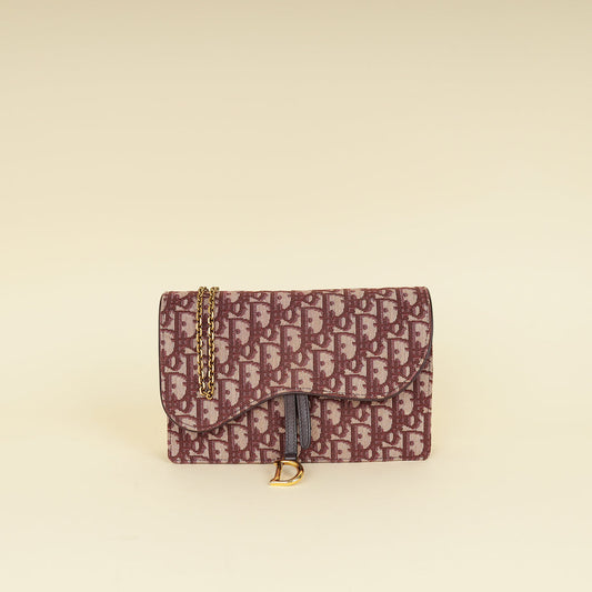 Christian Dior Burgundy Oblique Saddle Chain Pouch