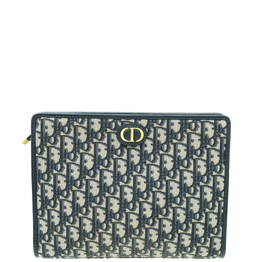 Christian Dior Navy Blue Oblique 30 Montaigne Medium Pouch