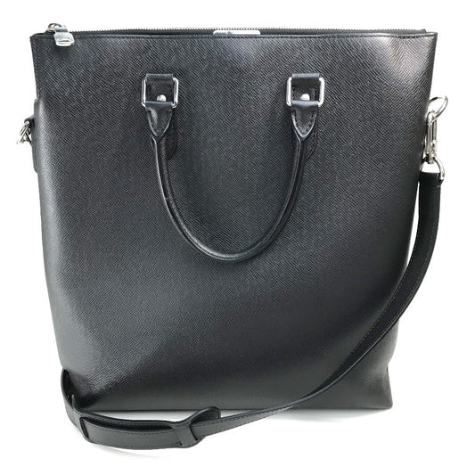 LOUIS VUITTON Handbag Taiga Leather Black x Silver Metal Taiga Anton Tote mens