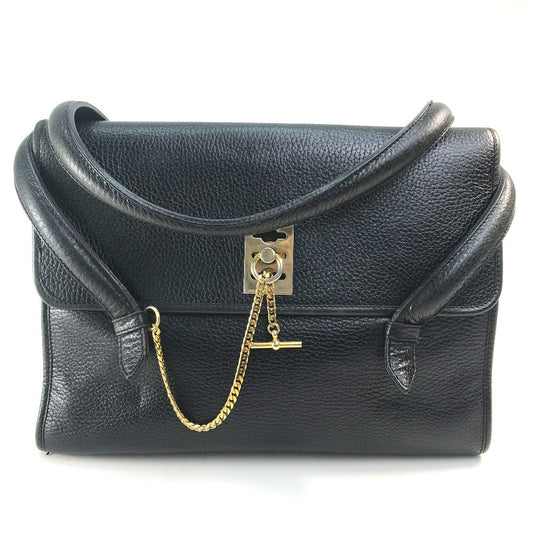 CELINE Handbag leather Black x Gold Metal vintage Chain lock Women