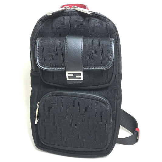 FENDI Shoulder Bag 7VZ049 Fabric / Leather Black / red Belt bag Zucca FF pattern mens