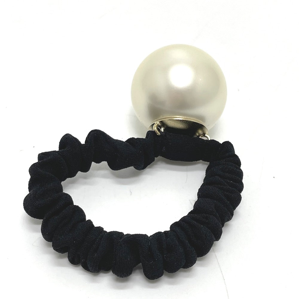 CHANEL Hair rubber Fake pearls, rubber Black x white CC COCO Mark Shush Women