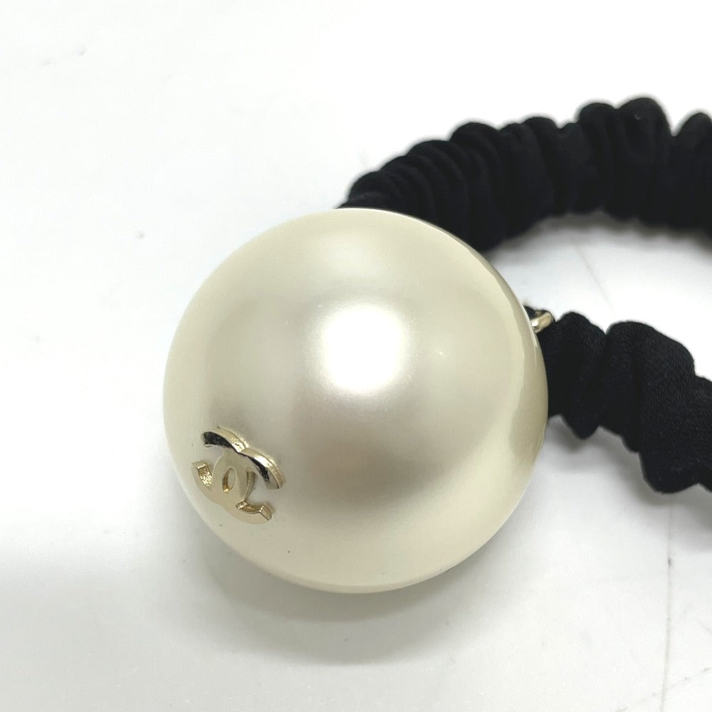 CHANEL Hair rubber Fake pearls, rubber Black x white CC COCO Mark Shush Women