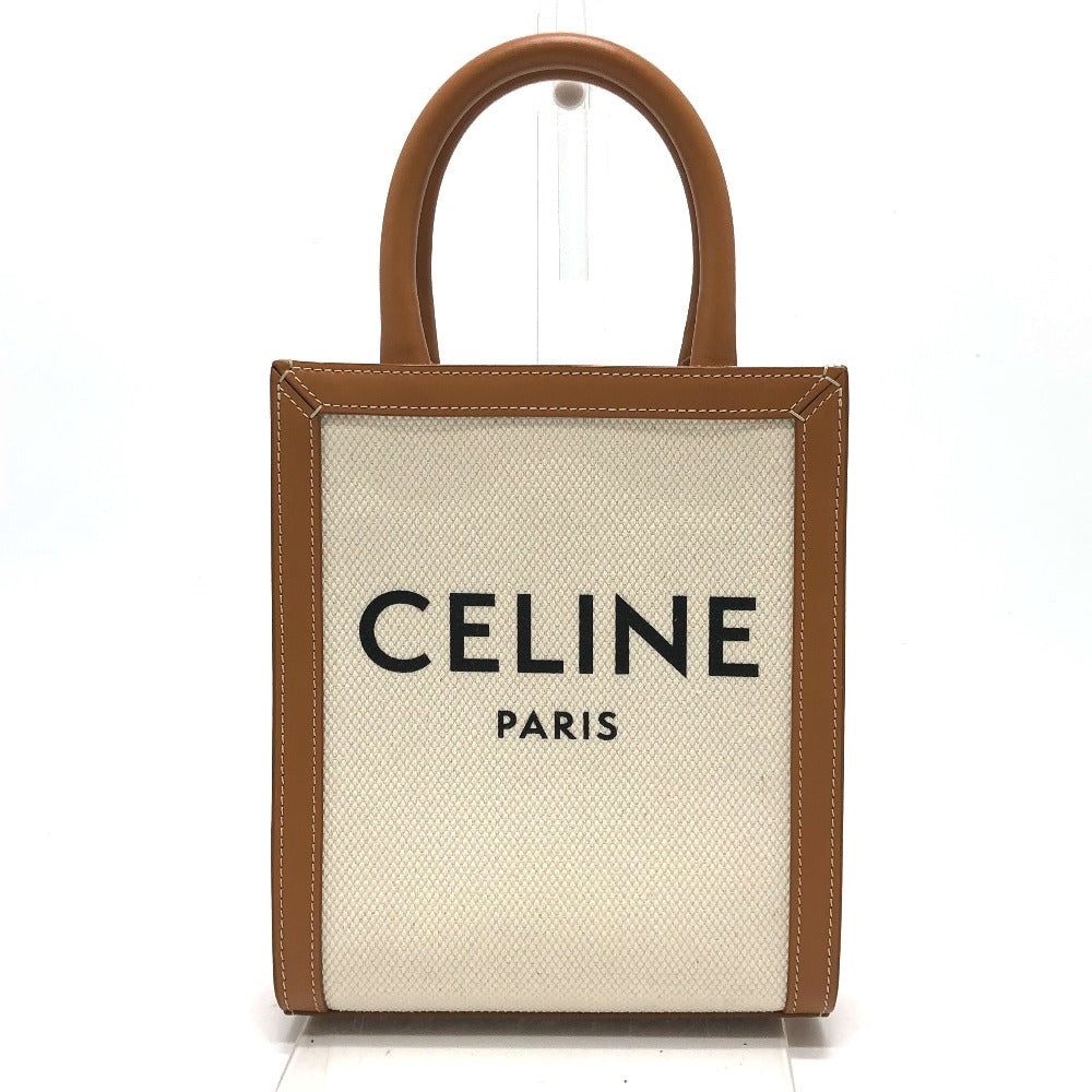 CELINE Shoulder Bag Canvas / leather beige logo Vertical hippo mini Women