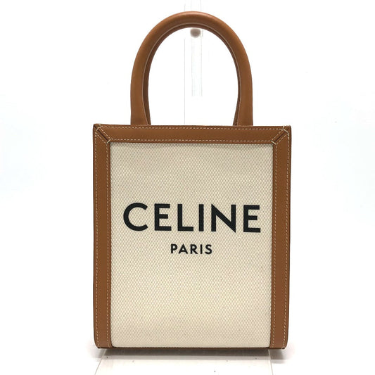 CELINE Shoulder Bag Canvas / leather beige logo Vertical hippo mini Women