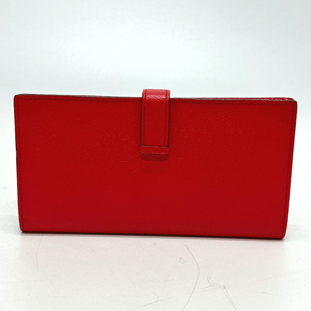 HERMES Long Wallet Purse Epsom Red HMetal Beansufla Women