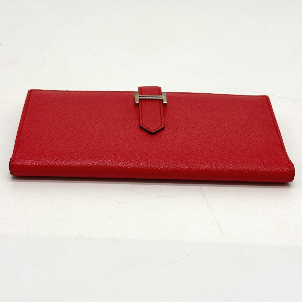 HERMES Long Wallet Purse Epsom Red HMetal Beansufla Women