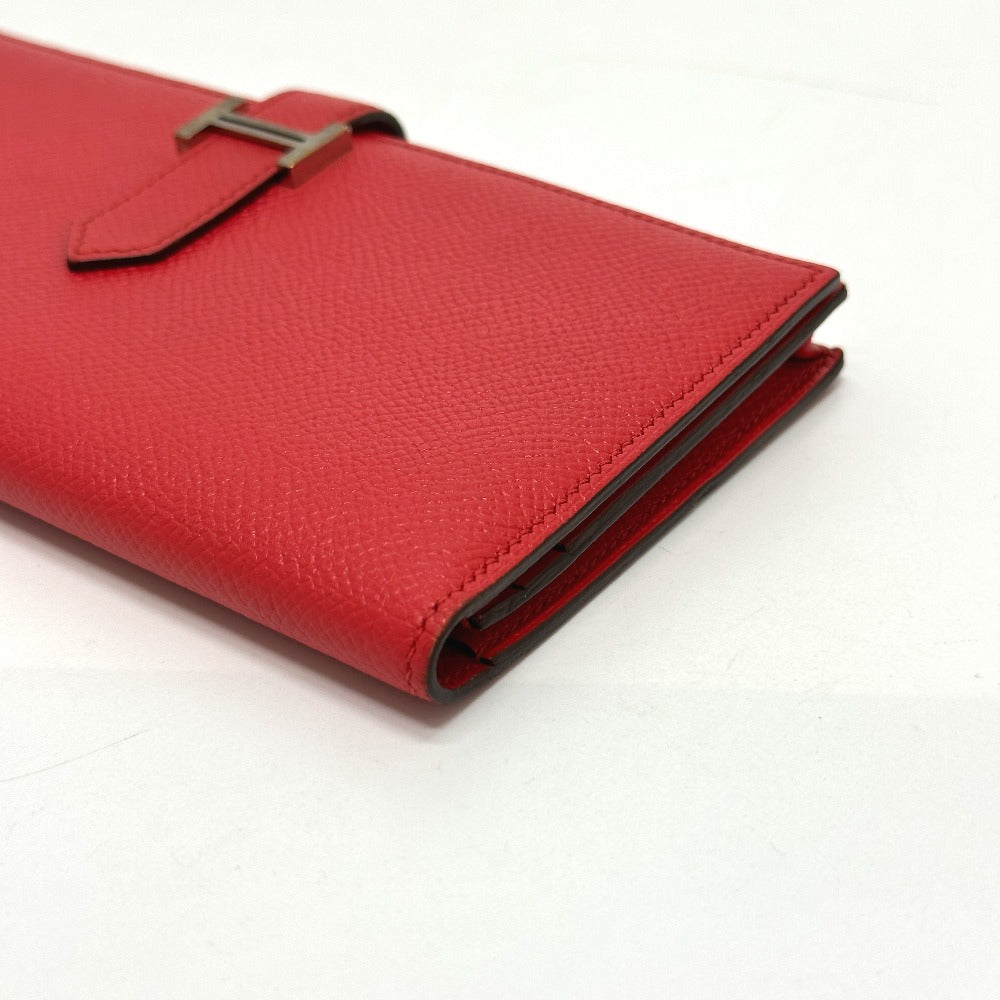HERMES Long Wallet Purse Epsom Red HMetal Beansufla Women