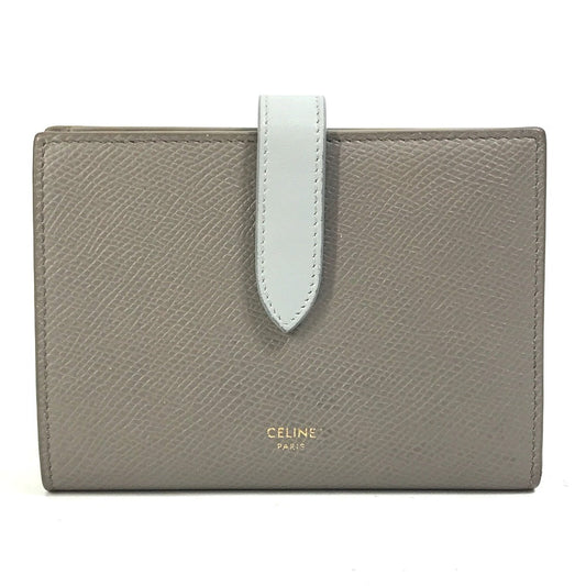 CELINE Trifold wallet 10B643BRU.10PI leather Gray x light blue By color Medium strap wallet Women