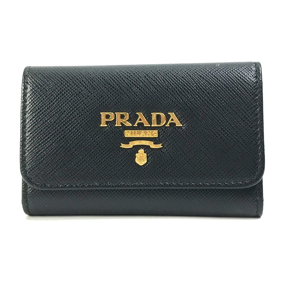 PRADA Key case Key holder  1PG004 saffiano leather Black x pink logo multicolor Key ring Women