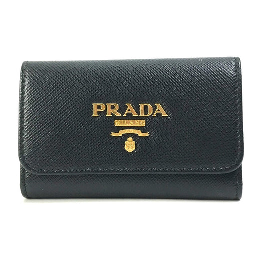 PRADA Key case Key holder  1PG004 saffiano leather Black x pink logo multicolor Key ring Women