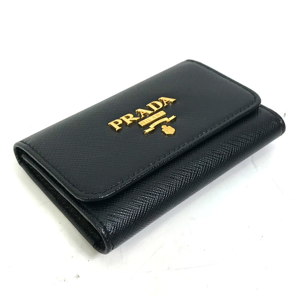 PRADA Key case Key holder  1PG004 saffiano leather Black x pink logo multicolor Key ring Women