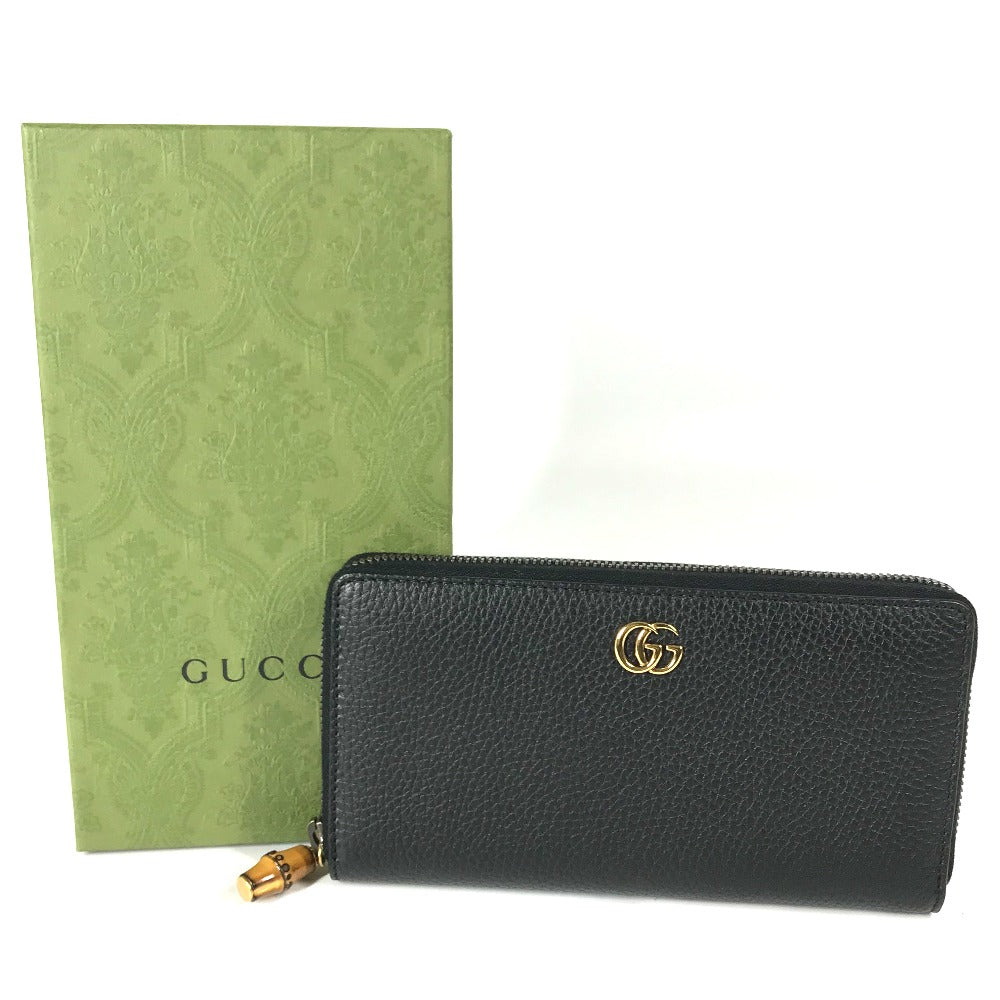 GUCCI Long Wallet Purse 739499 leather Navy GG Marmont Bamboo Zip Around Women