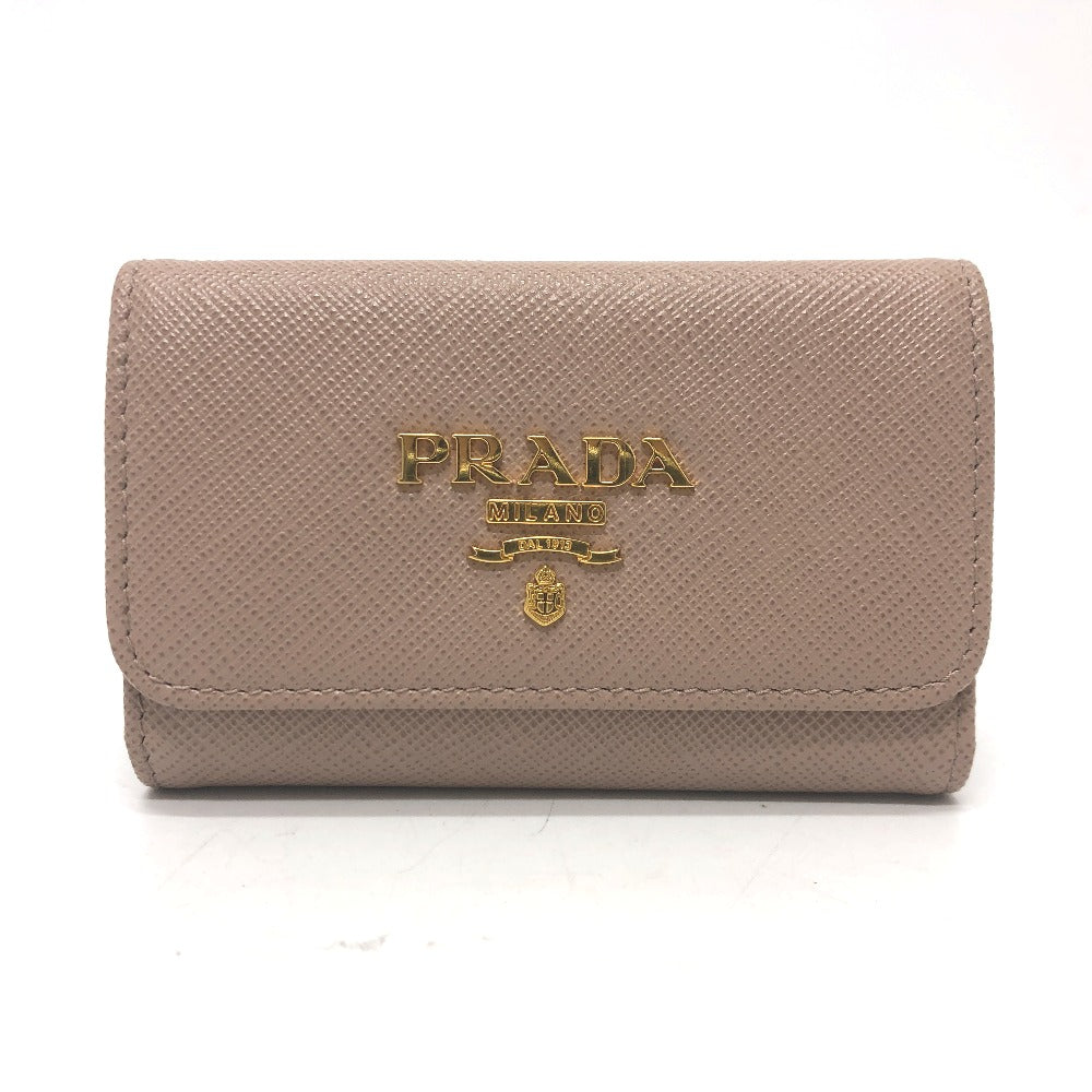 PRADA Key case Key holder  1PG004 saffiano leather pink logo 4 key rings Women
