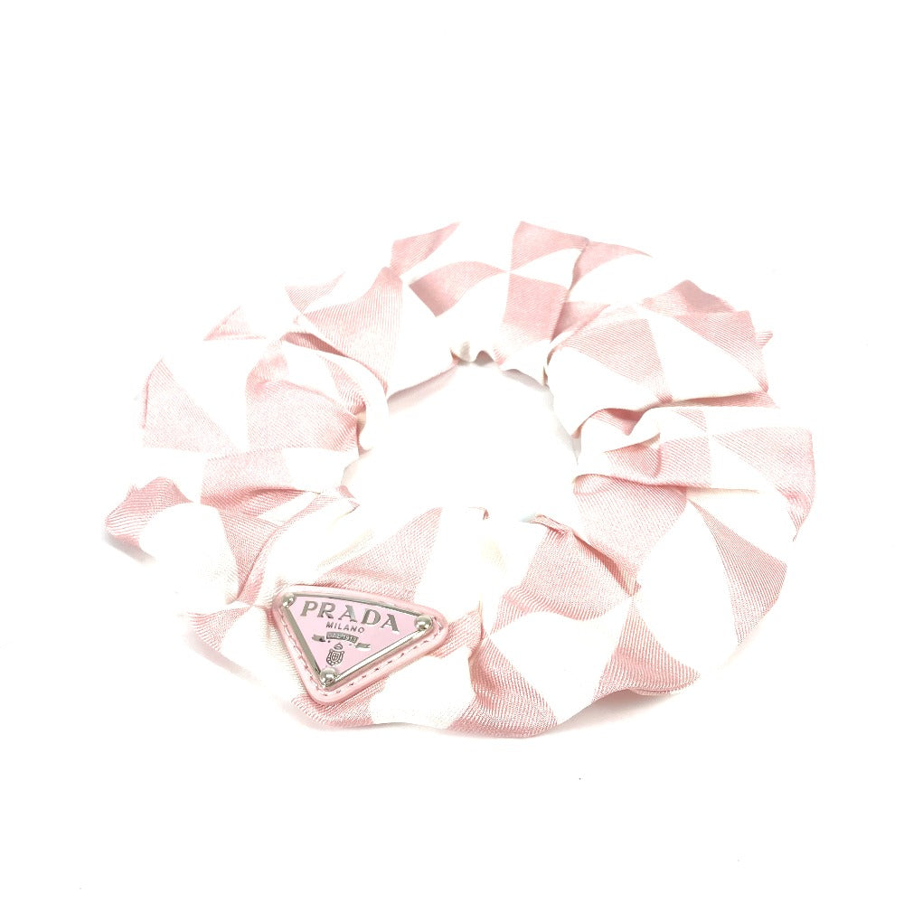 PRADA hair accessory 1IF015 silk pink Triangle logo plate Hair rubber Women