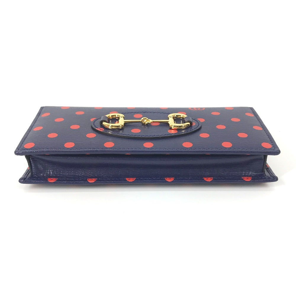 GUCCI Long Wallet Purse 621892 leather Navy x red Horsebit 1955 Dot Polka Dot Chain wallet Women