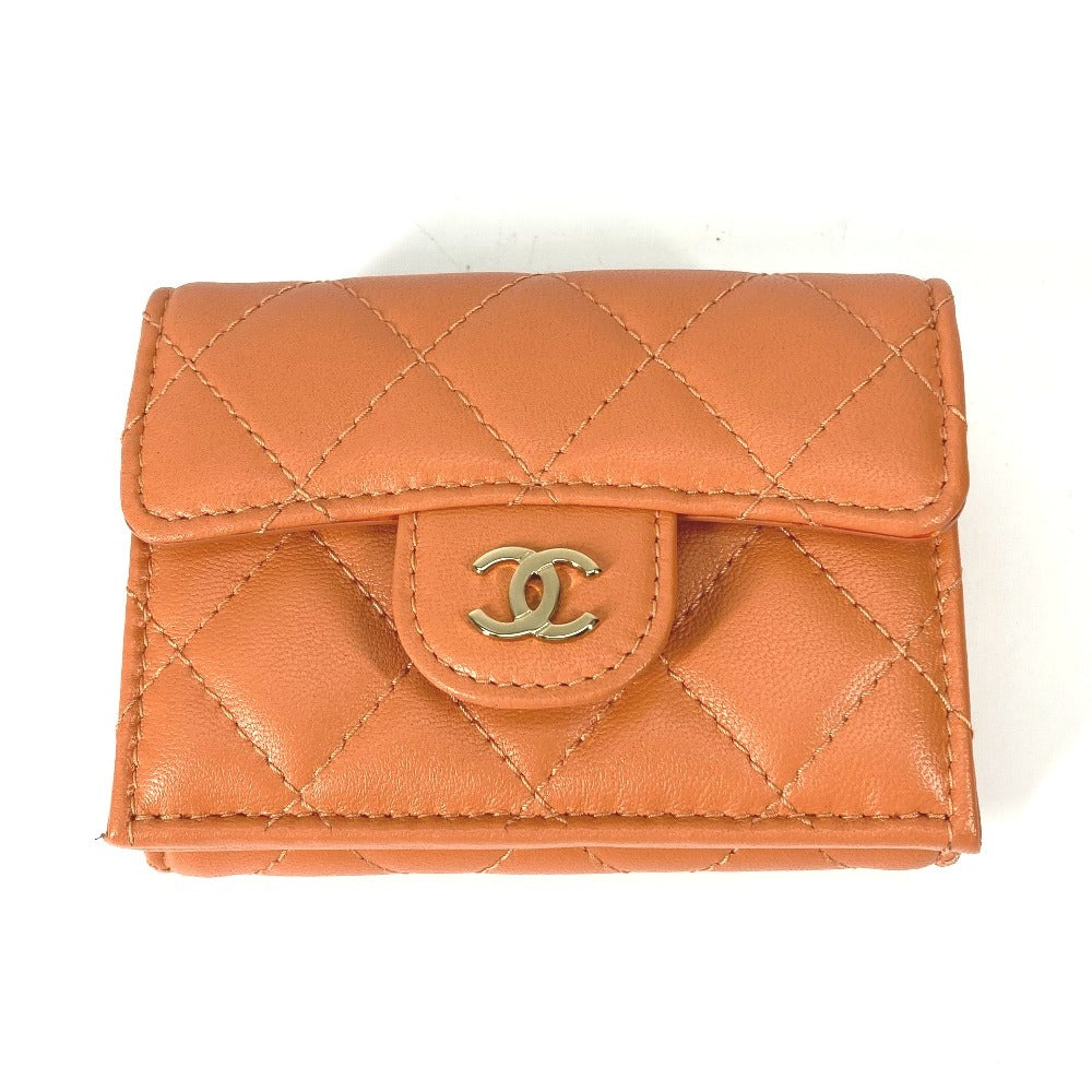 CHANEL Trifold wallet AP0230 lambskin Orange CC COCO Mark Matrasse quilting Women