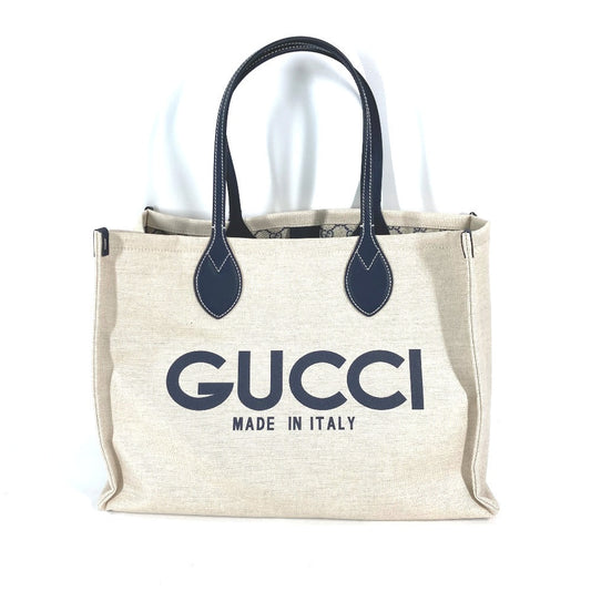 GUCCI Tote Bag 772176 Canvas leather Beige typex black Japan limited JAPAN logo print Women