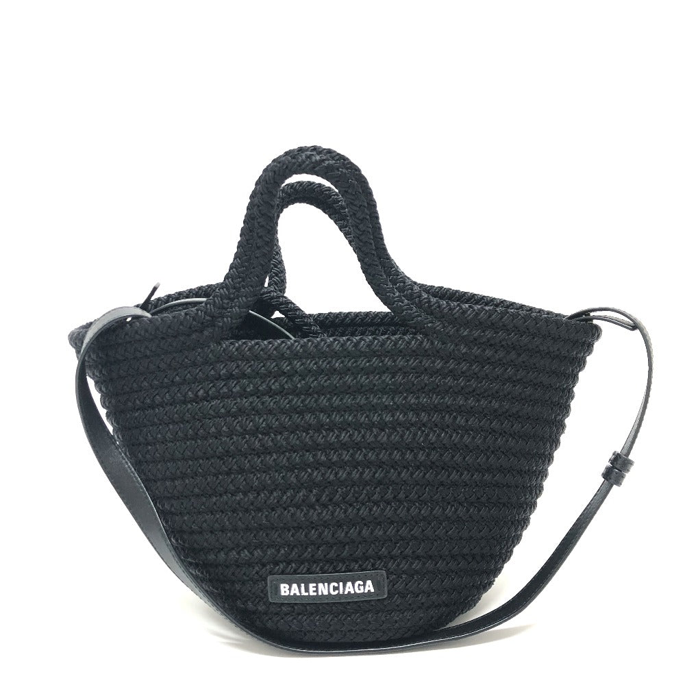 BALENCIAGA Shoulder Bag 695612 Nylon, Lambskin black Shoulder Crossbody Ibiza small basket bag