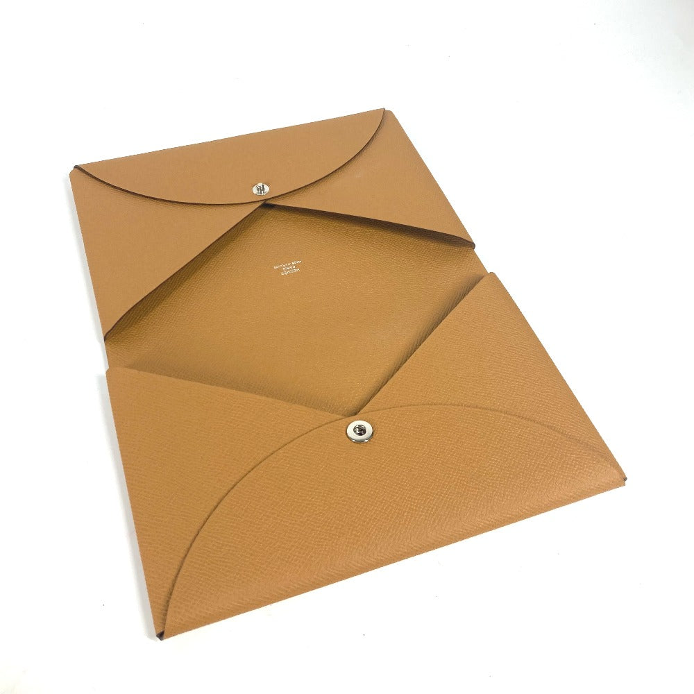 HERMES Clutch bag Epsom Brown x pink With porch Calvi GM unisex(Unisex) Used