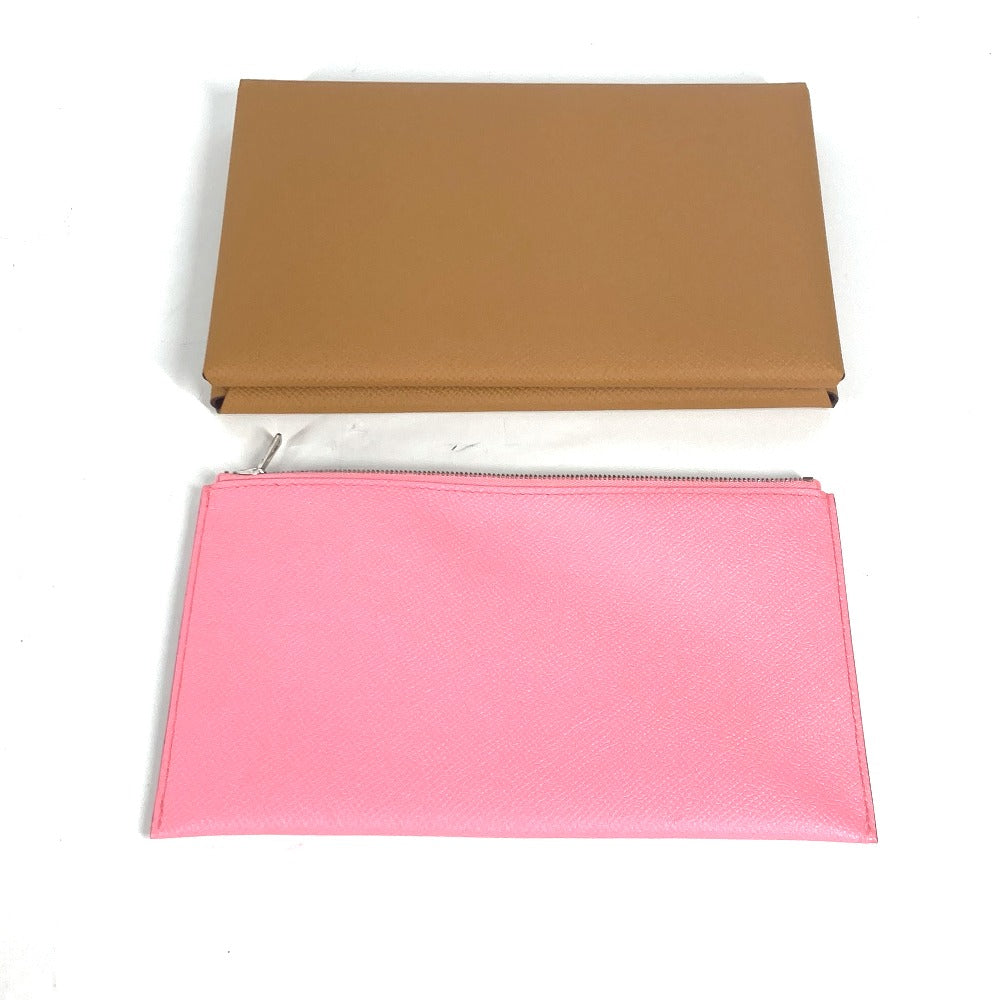 HERMES Clutch bag Epsom Brown x pink With porch Calvi GM unisex(Unisex) Used
