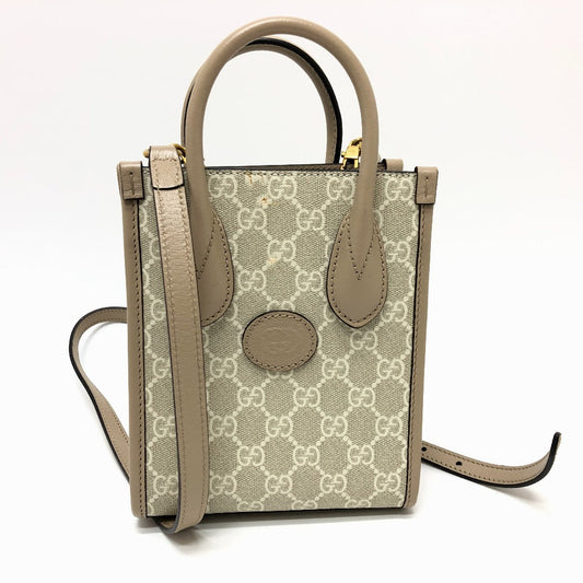 GUCCI Shoulder Bag 671623 GG Supreme Canvas light beige GG Supreme Interlocking G Mini Tote Bag Women