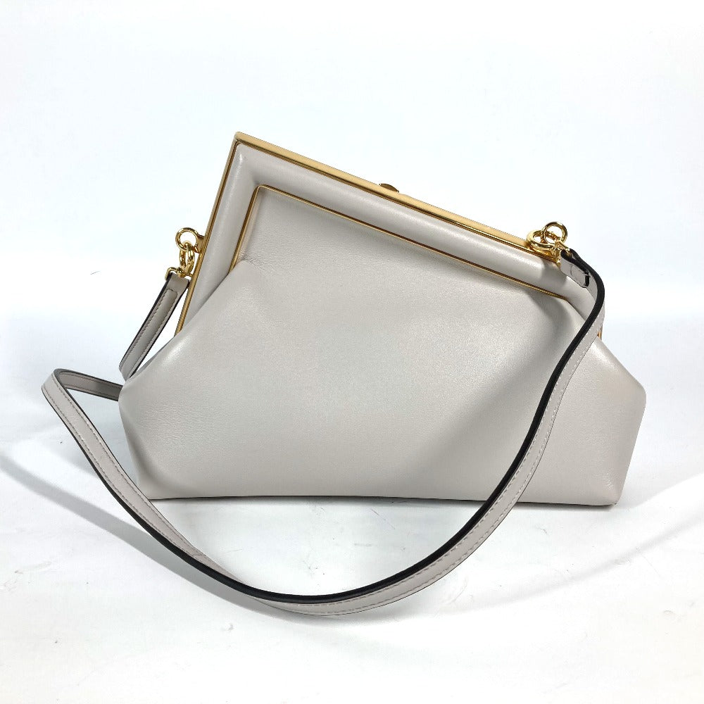 FENDI Clutch bag 8BP129 leather White gray type Shoulder Crossbody Pochette first small Women
