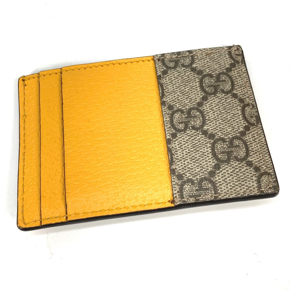 GUCCI Card Case 597557 GG Supreme Canvas Brown x yellow GG Supreme Cat Head Cat neo vintage mens