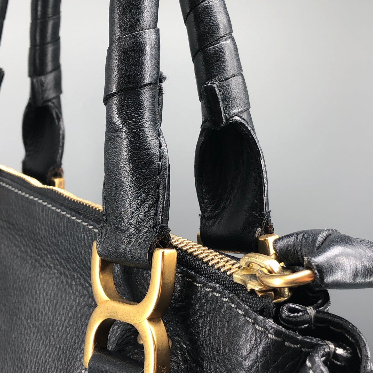 Chloe Black Marcie Large Grain Leather Tote Bag