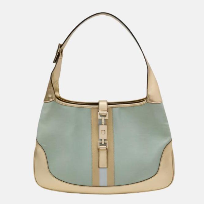 Gucci Jackie Vintage Mini Blue Nylon with Gold Leather Shoulder Bag Medium