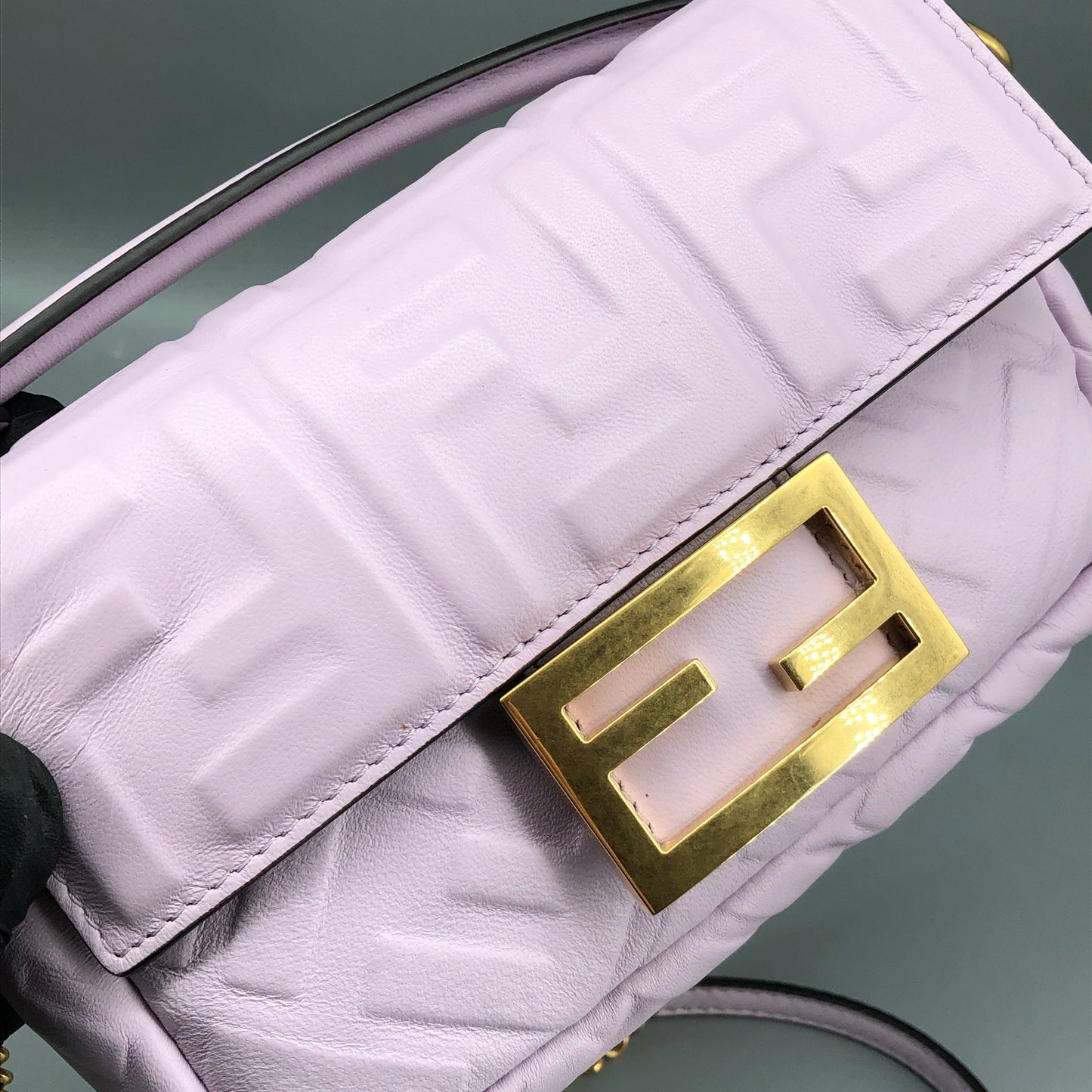 Fendi Light Purple FF Embossed Baguette Shoulder Bag
