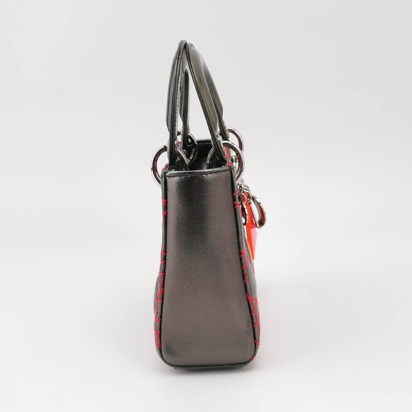 Lady Dior Mini Grey Leather with Red Cannage Stitching 2011 Dior X Anselm Reyle Collection