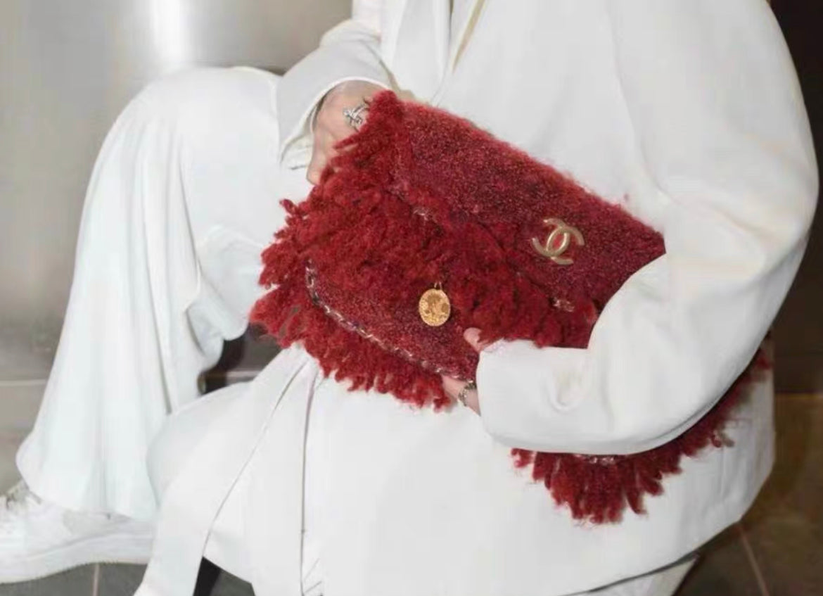 Chanel 17 Red tweed Clutch Evening Bag