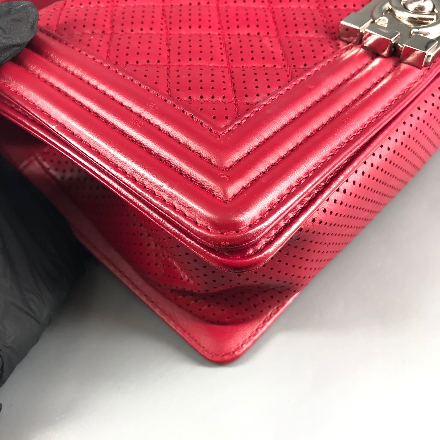 Chanel Boy Perforated Lambskin Quilted Shoulder Bag Hot Pink