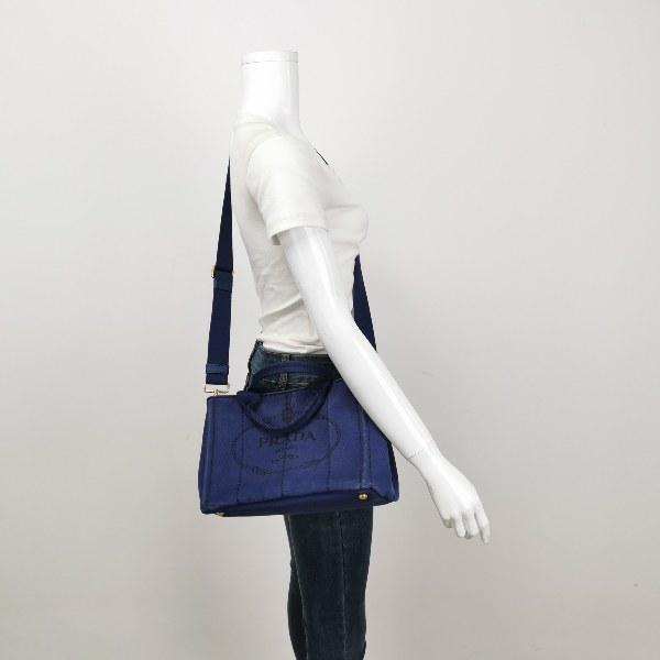 Prada Canape Canvas Tote Small Navy with Strap
