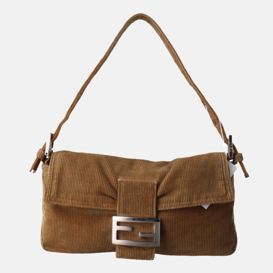 FENDI Baguette Vintage Corduroy Beige Brown Shoulder Bag