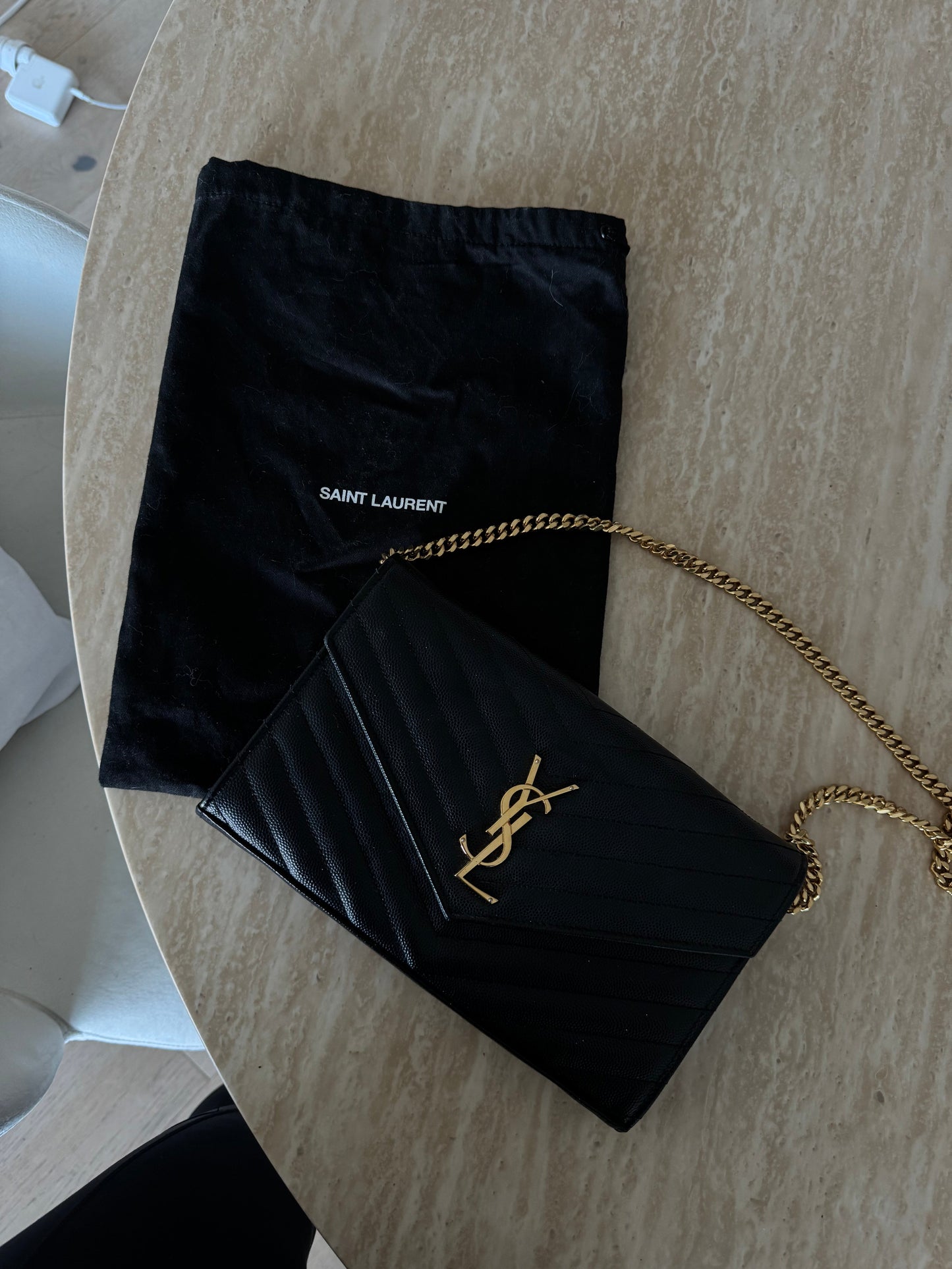 Saint Laurent Classic Cassandre chain wallet in grain de poudre leather