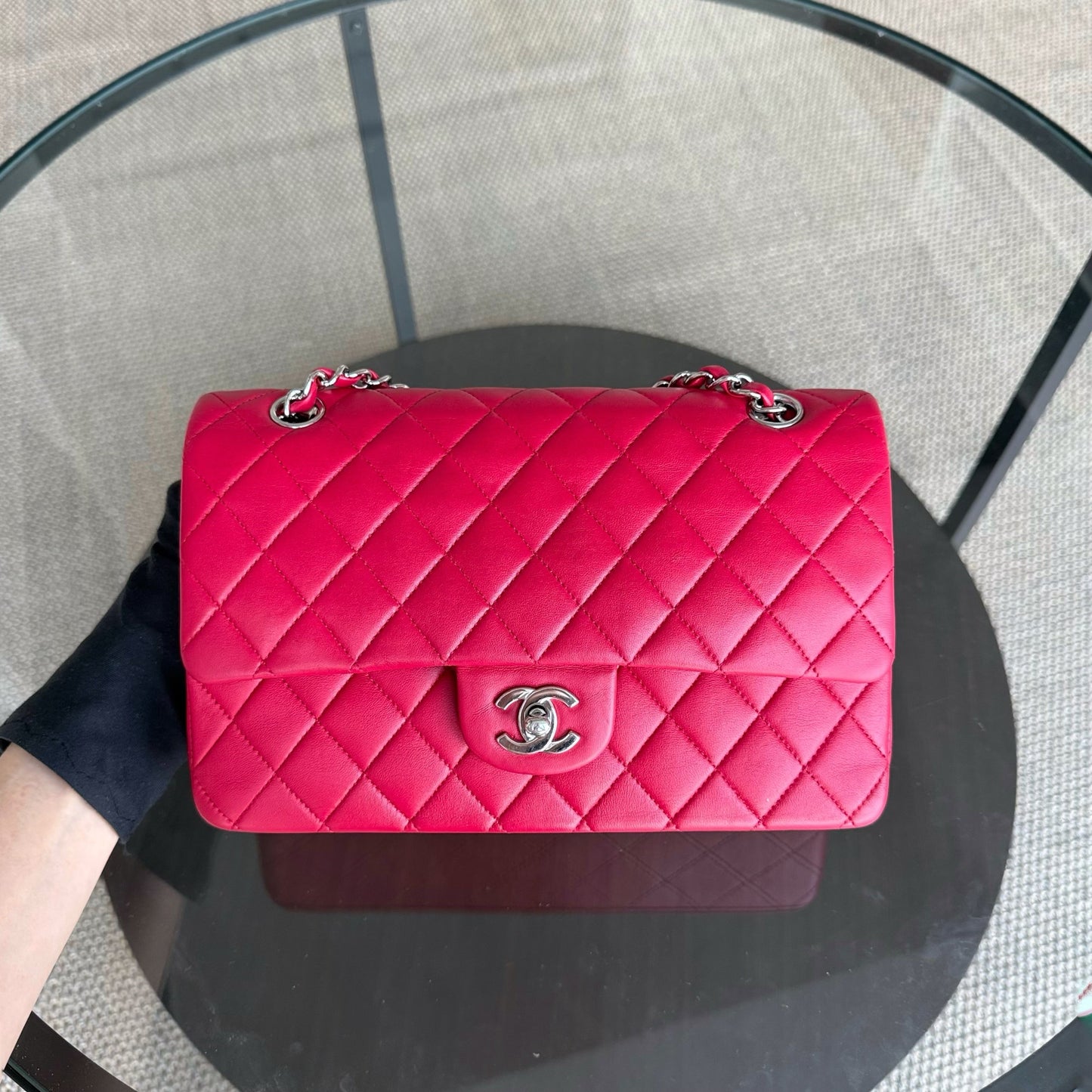 Chanel Classic Flap Medium - 25CM Quilted Lambskin Red silver Hardware Series 13