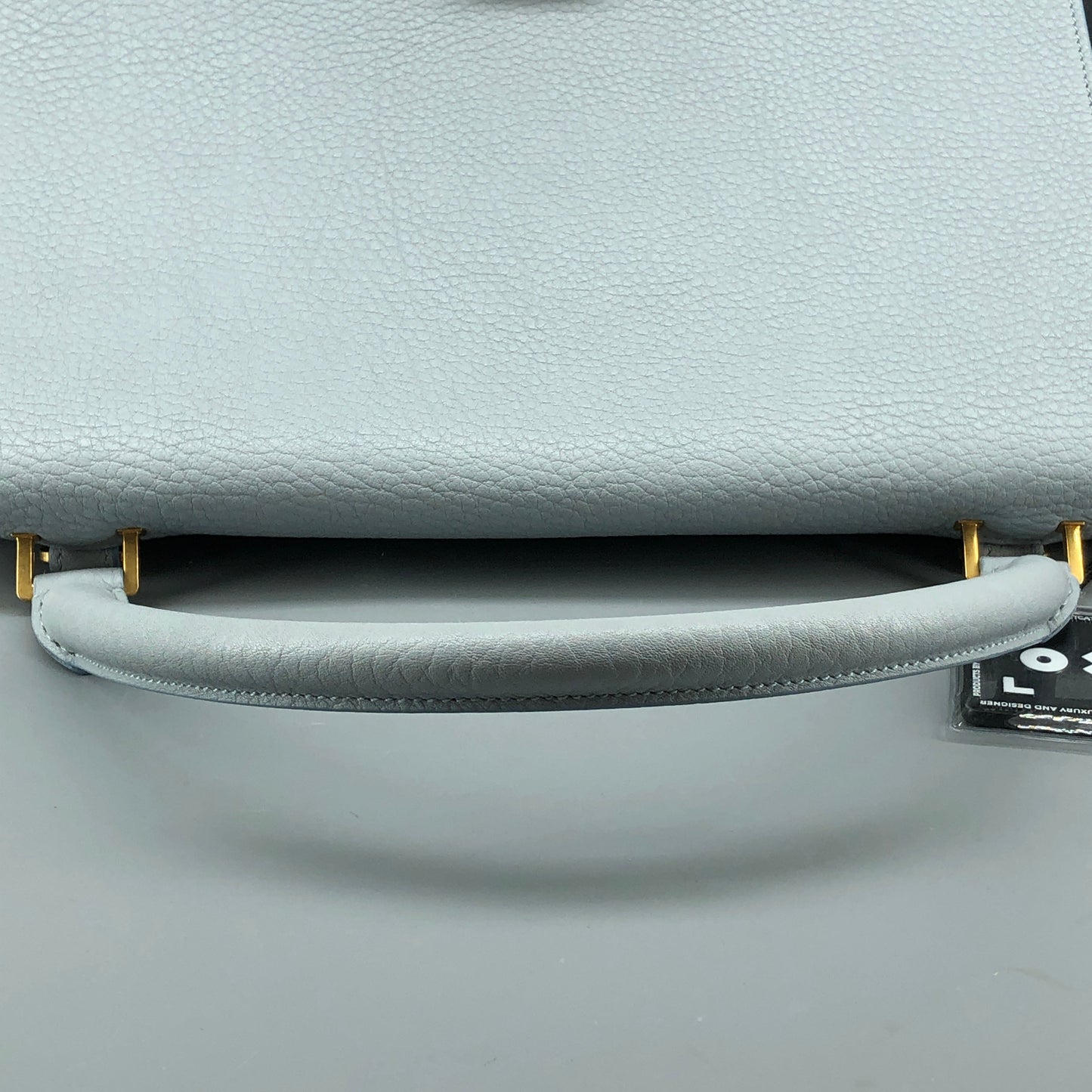 Celine Trapeze Leather & Suede Tote Bag Light Blue/Caramel/Black