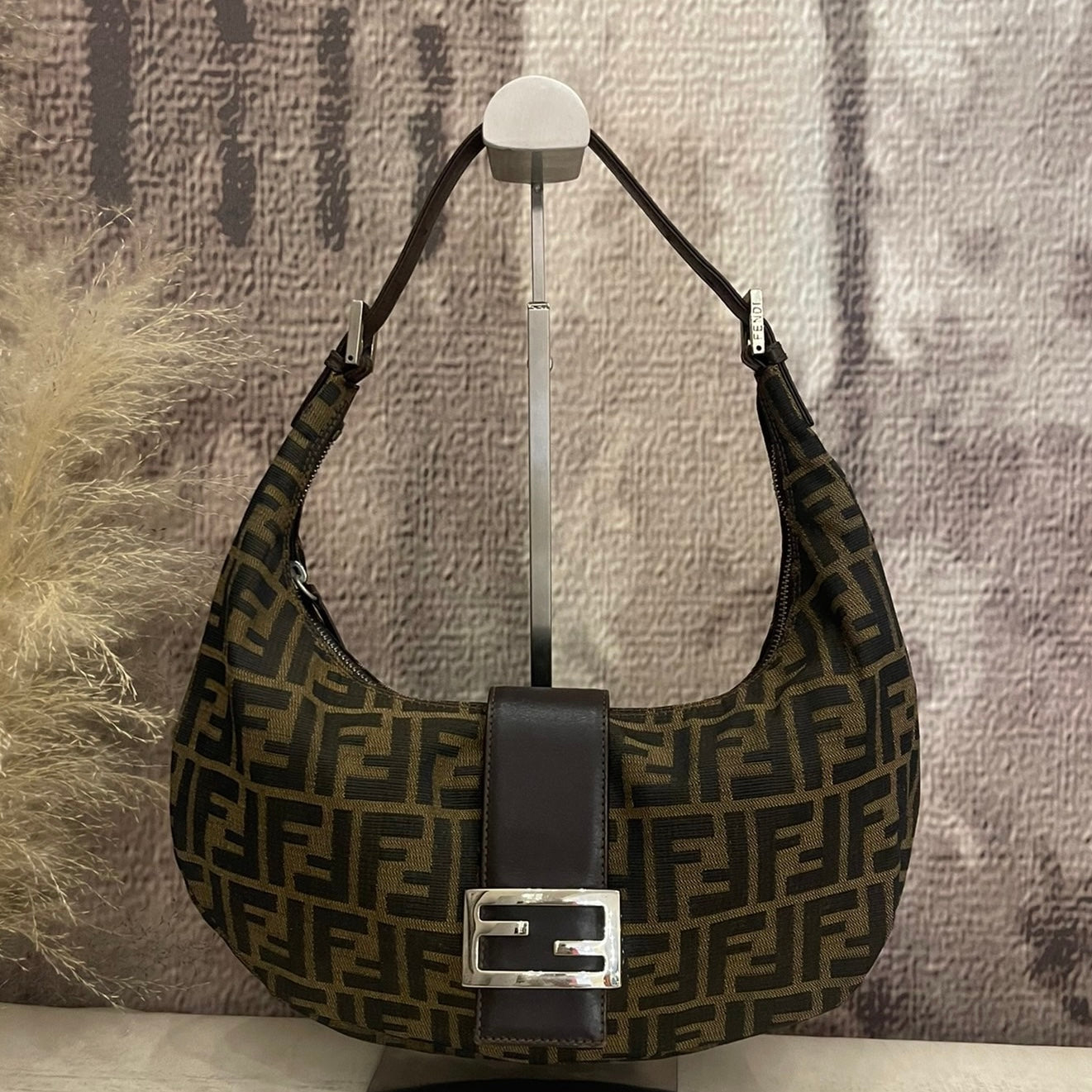 Fendi Croissant Shoulder Bag Medium Zucca Monogram Canvas