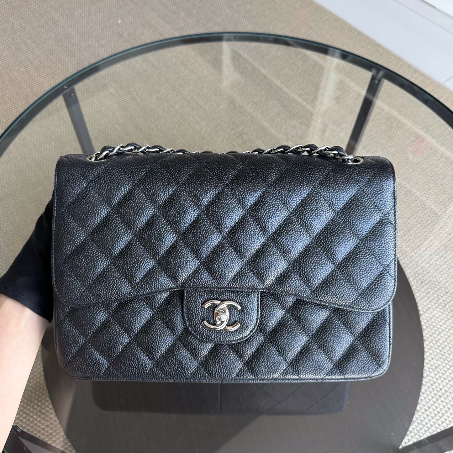 Chanel Classic Flap Jumbo - Caviar Quilted Grained Calfskin Black Silver Hardware