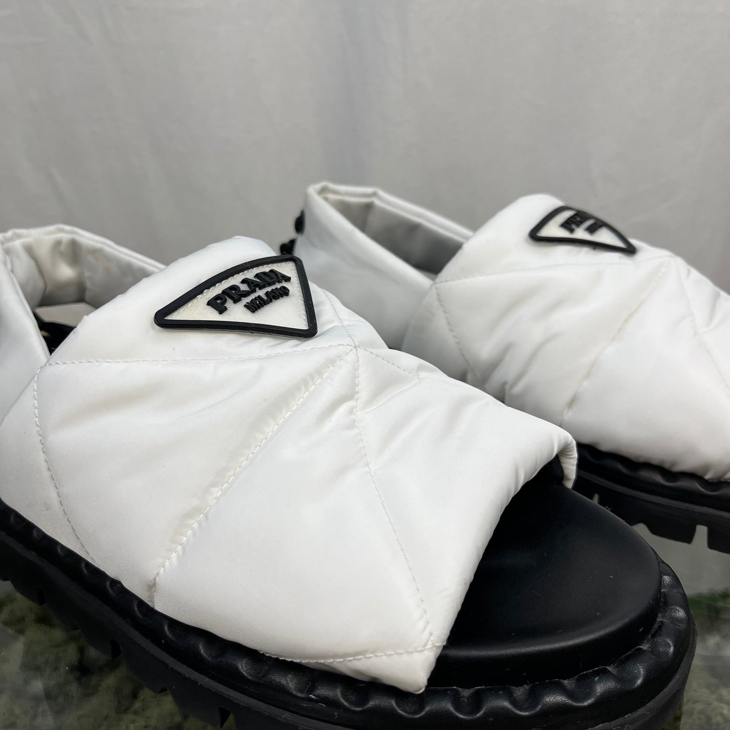 PRADA Padded Nylon White Slingback Sandals SZ 37.5