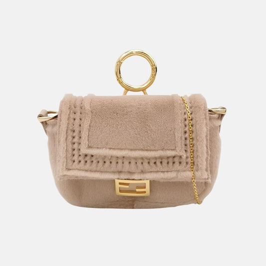 Fendi Nano Baguette Charm Pink Mink Fur with Chain