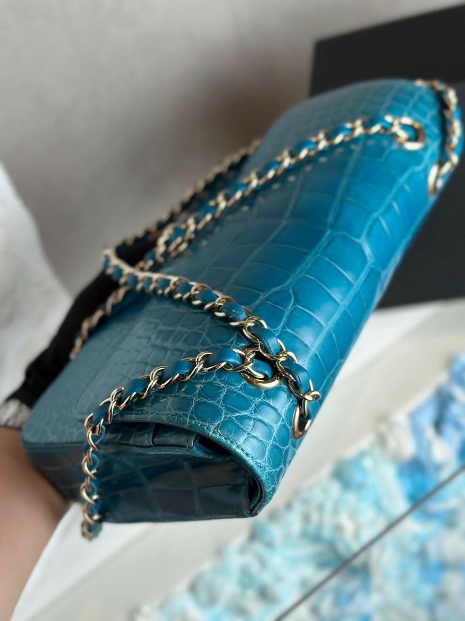 Chanel  Medium Turquoise Crocodile Classic Flap Bag