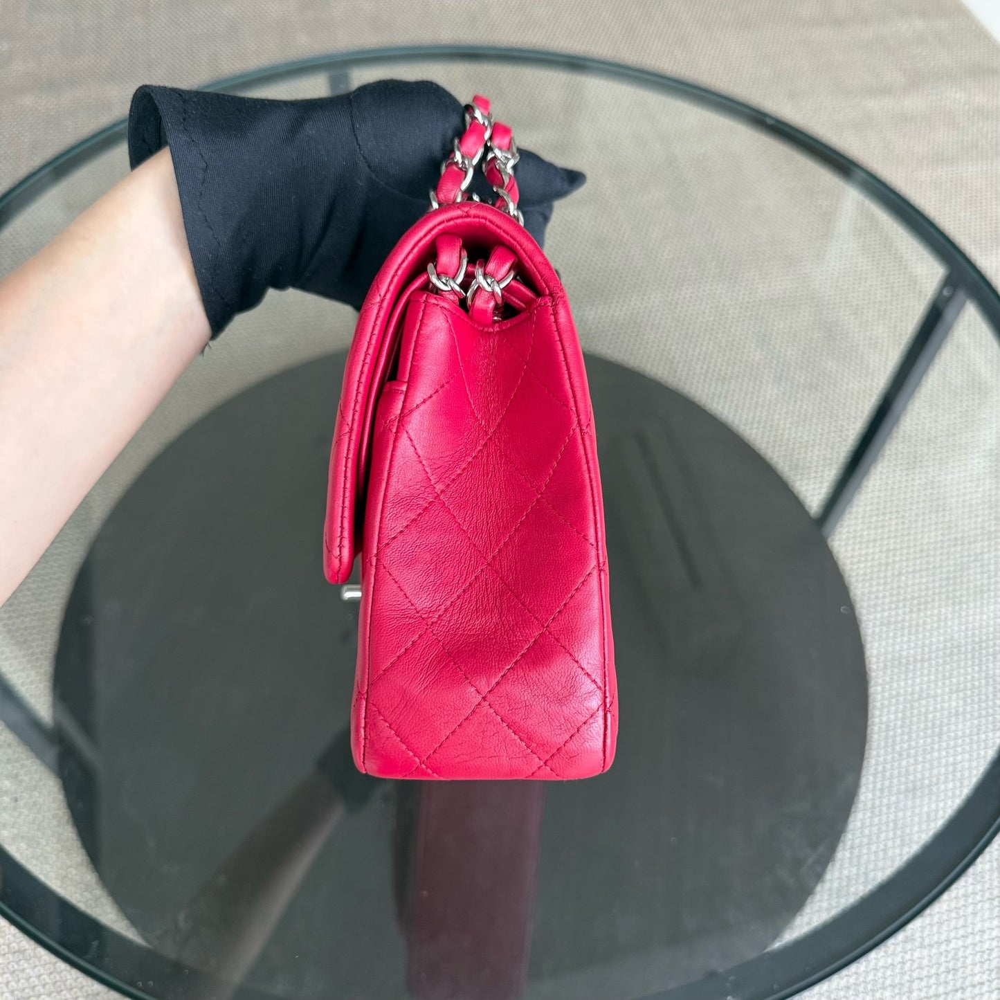 Chanel Classic Flap Medium - 25CM Quilted Lambskin Red silver Hardware Series 13