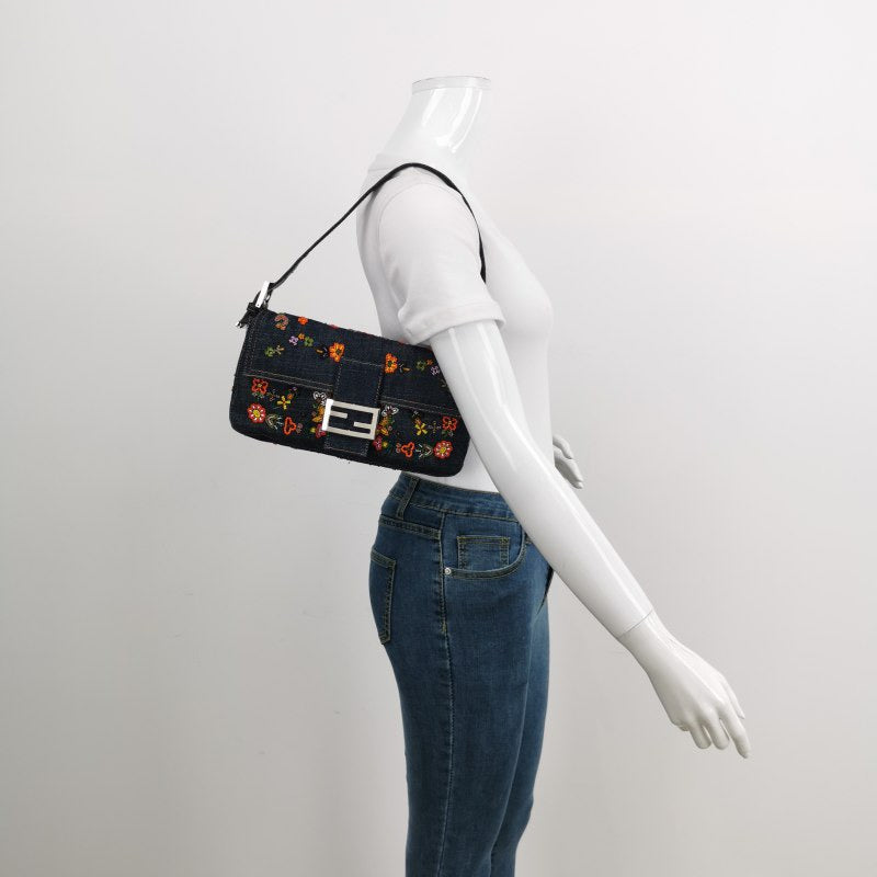Fendi Baguette Denim with Floral Beads 25 Anniversary Special Collection