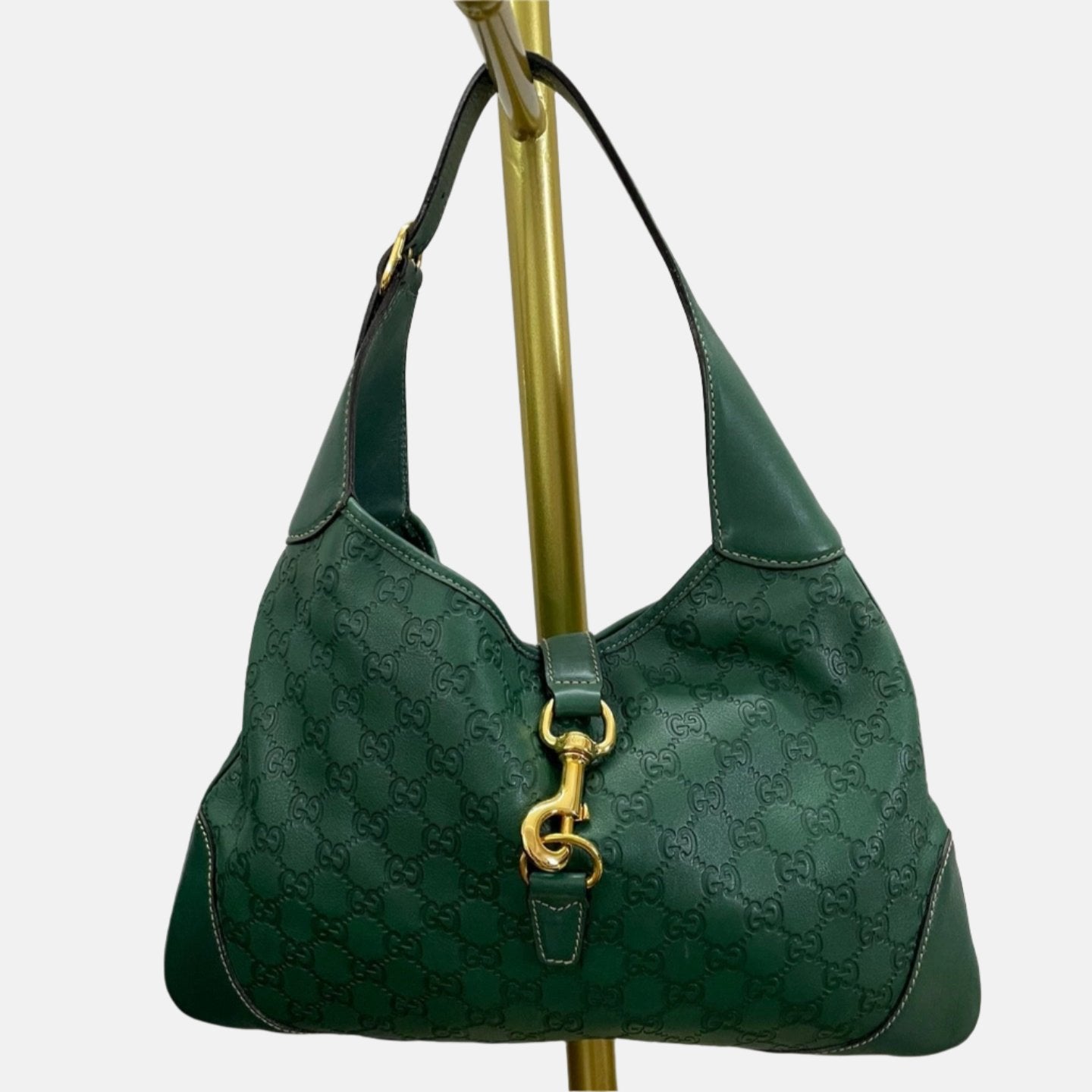 Gucci Jackie Vintage Leather Medium Handbag Green Gucci Monogram