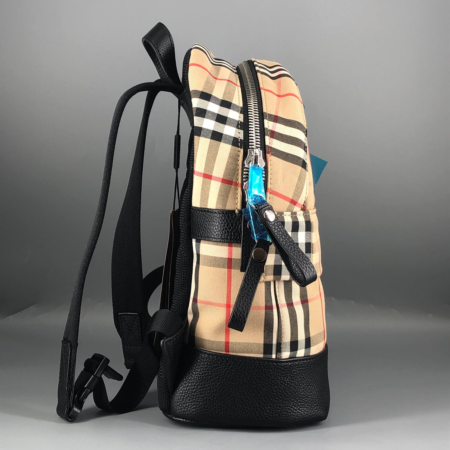 Burberry Check Nylon Leather Trim Backpack Beige