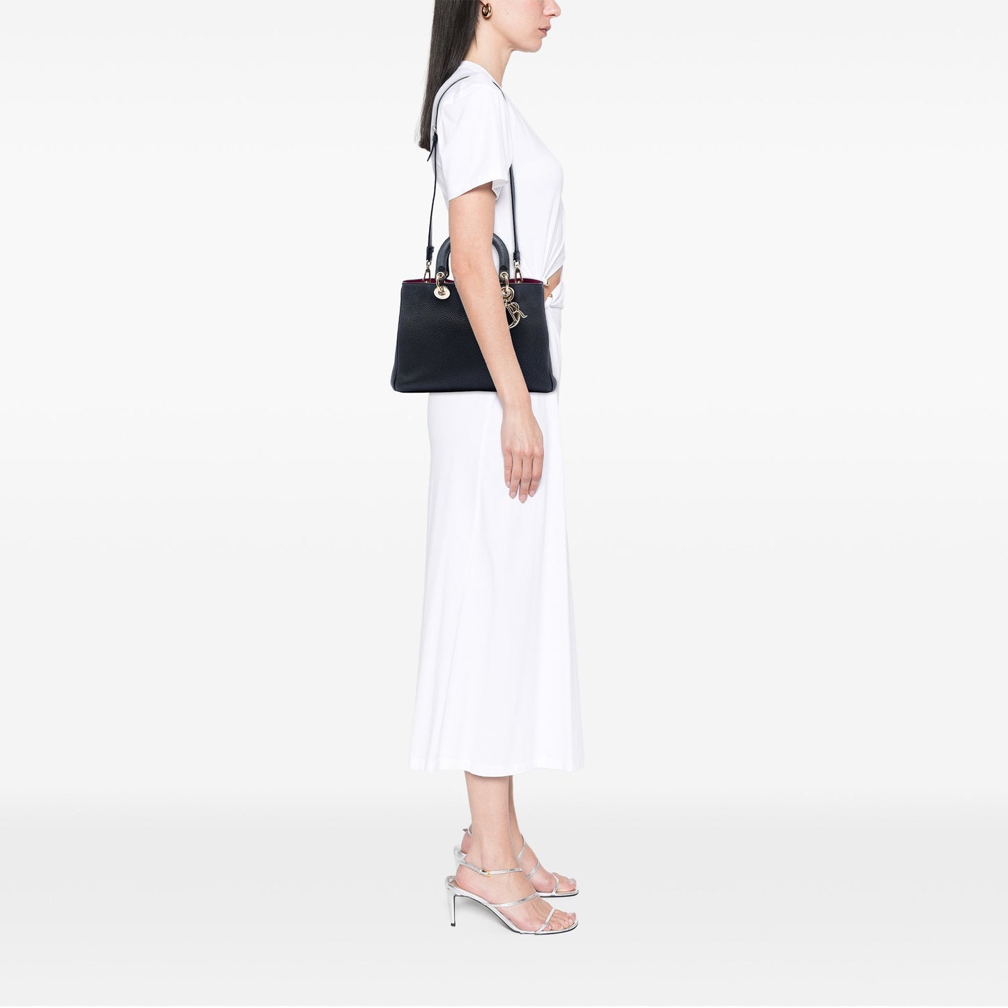 Black Dior Medium Pebbled Calfskin Diorissimo Satchel
