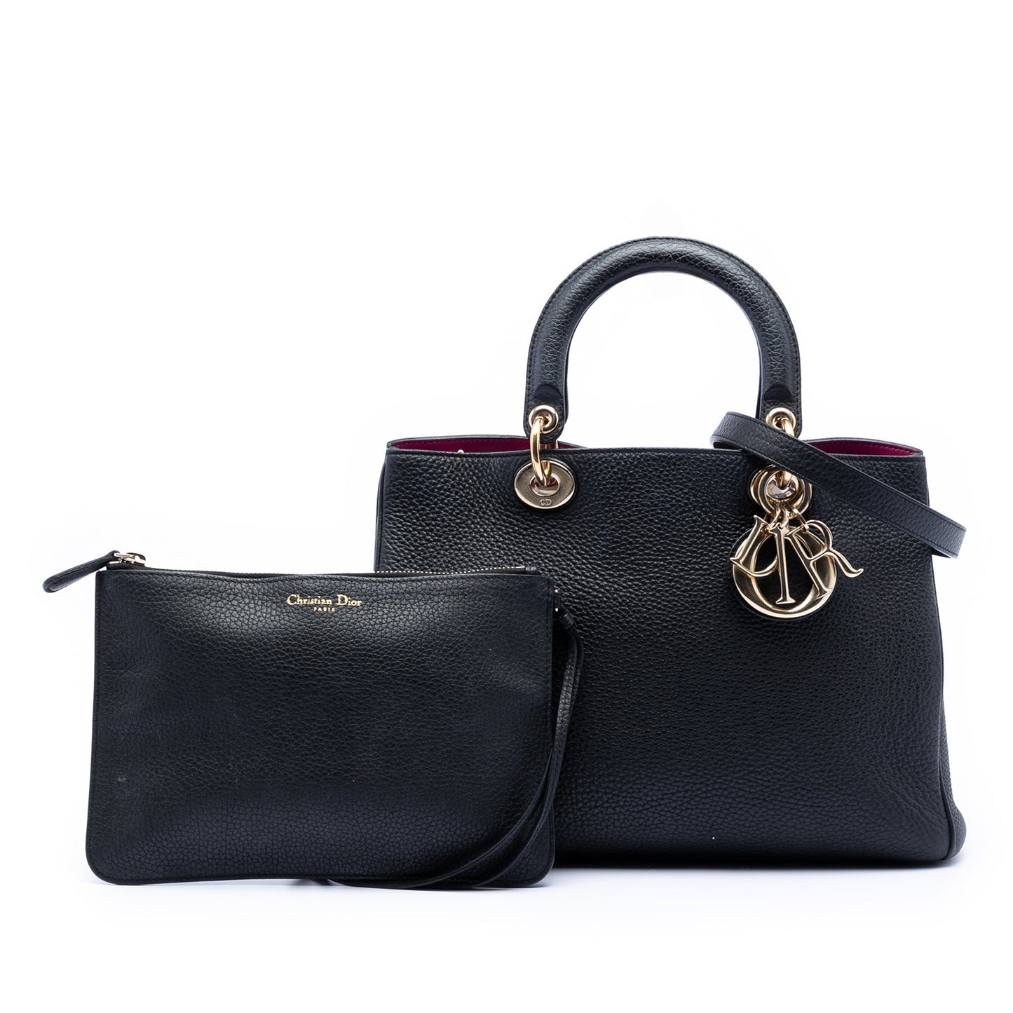 Black Dior Medium Pebbled Calfskin Diorissimo Satchel